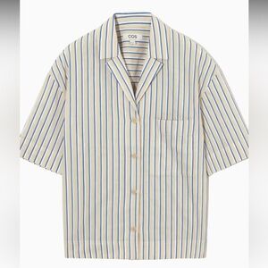 COS STRIPED LINEN-BLEND CAMP-COLLAR SHIRT SIZE M Women